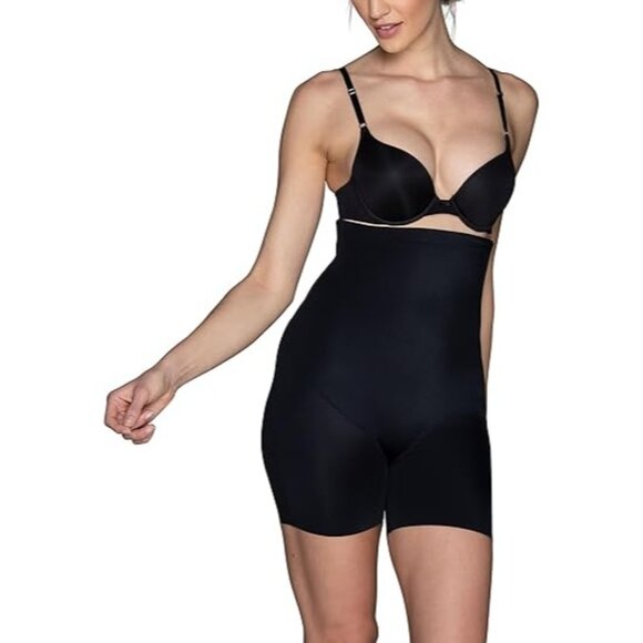 Vanity Fair High Waist Shaping Shorts Medium Seamless Smoothing Black Comfortabl - Picture 1 of 6